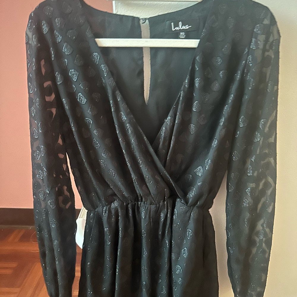 Lulu's Black Sheath Dress with Bishop Sleeves and V-Neck